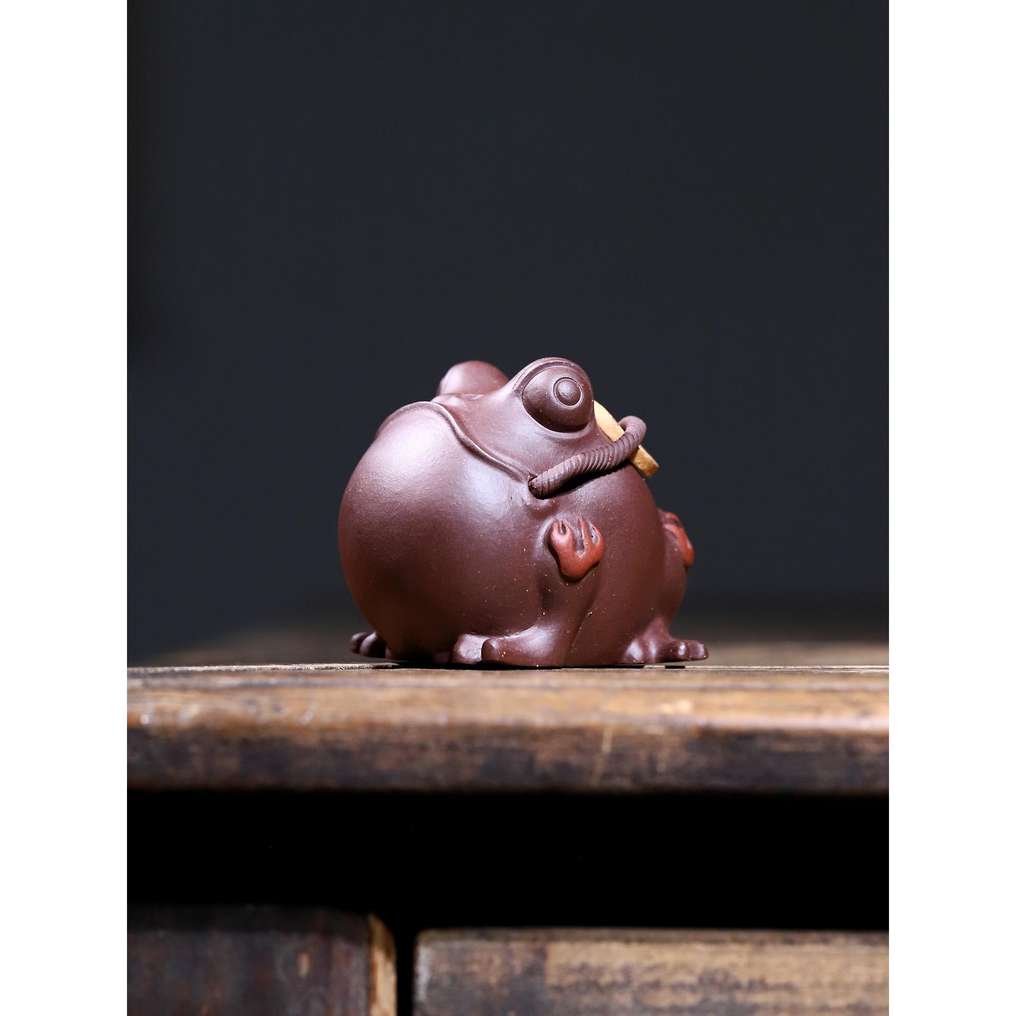 宜兴精品金蟾紫砂茶宠摆件可养名家原创手工茶台盖置盖托茶玩茶具