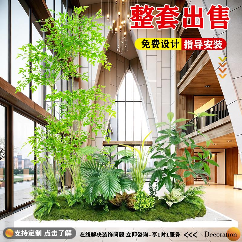 室内玄关楼梯下热带假植物彷真绿色植物造景假树组合插花彷生植物