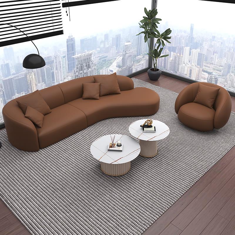 轻奢商务办公室创意弧形沙发美容院前台接待洽谈会客休息区