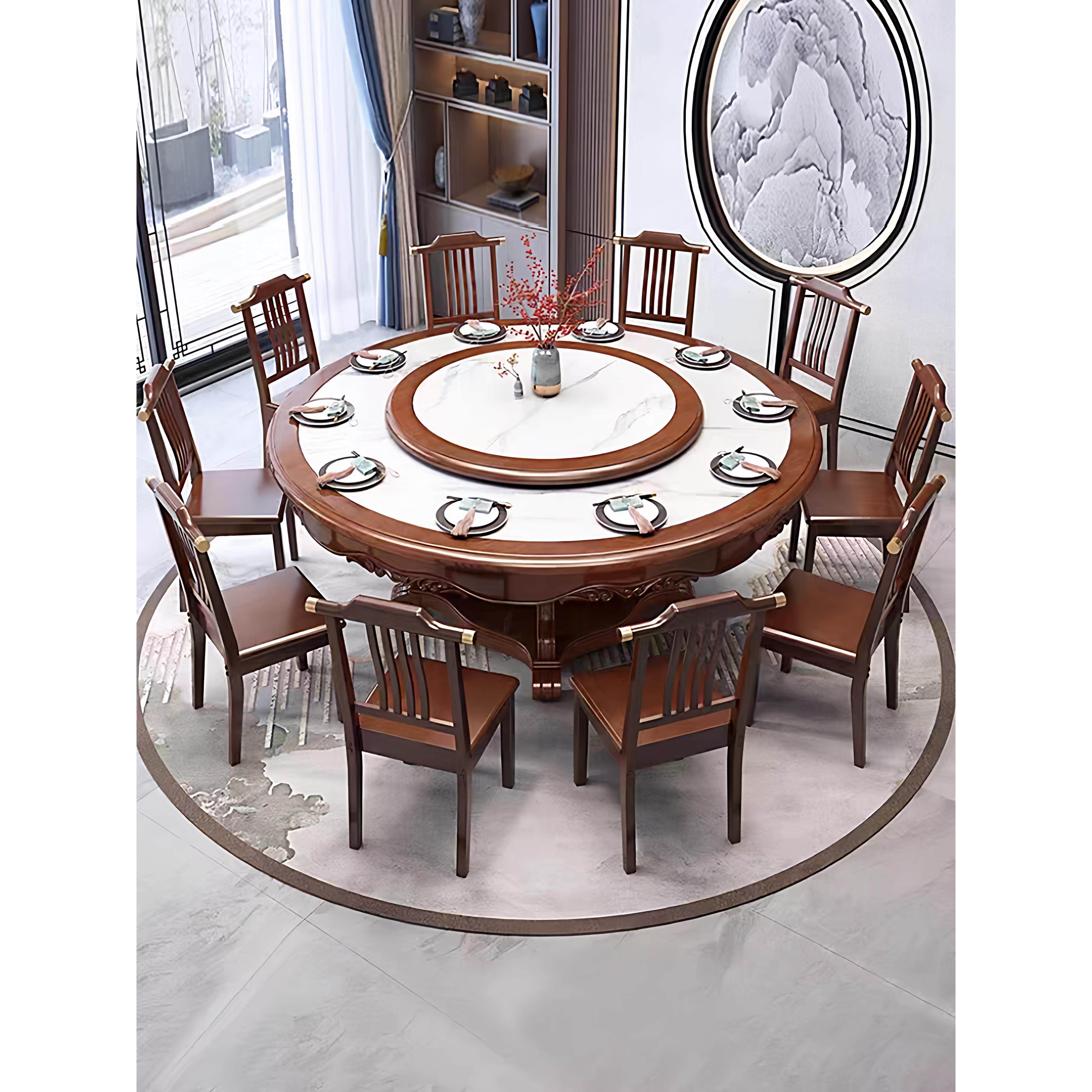 新中式加厚岩板餐桌椅组合家用吃饭桌子实木带转盘圆形餐桌家用,住宅家具,岩板餐桌,淘宝优惠券,粉丝福利购,淘宝优惠卷