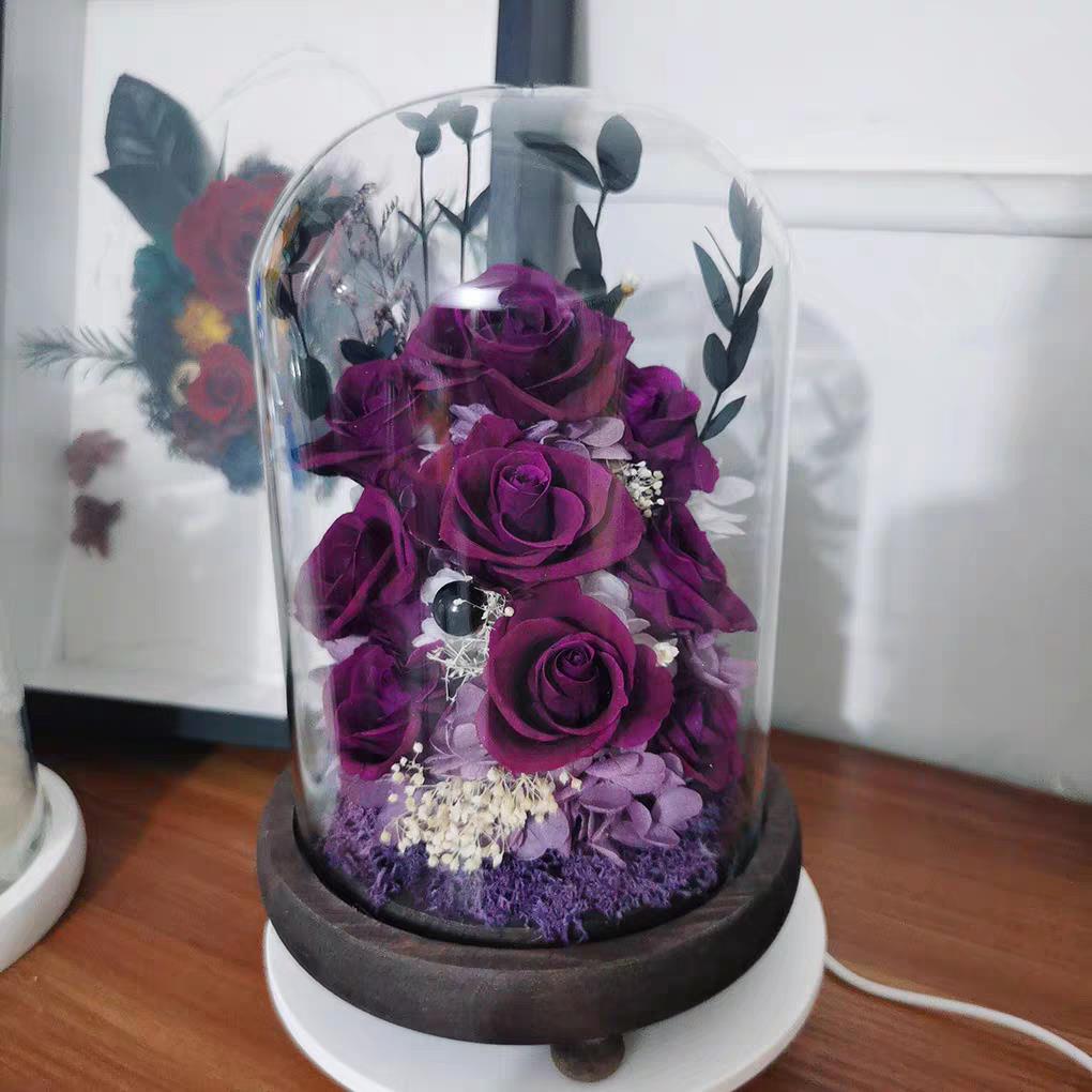 永生花摆件真花九朵礼盒玻璃罩干玫瑰送女朋友母亲节妈妈生日礼物