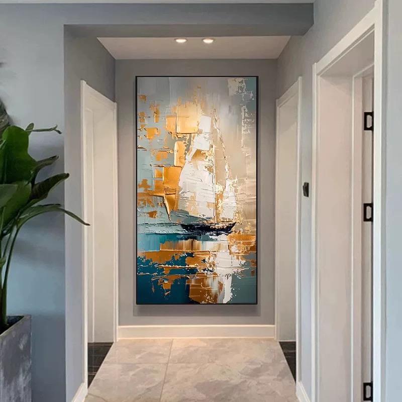 现代轻奢抽象玄关装饰画走廊过道挂画正对门入户墙面壁画一帆风顺