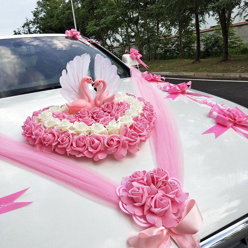 火烈鸟结婚礼车装饰车头花套装结婚车队创意彷真花车布置婚庆用品
