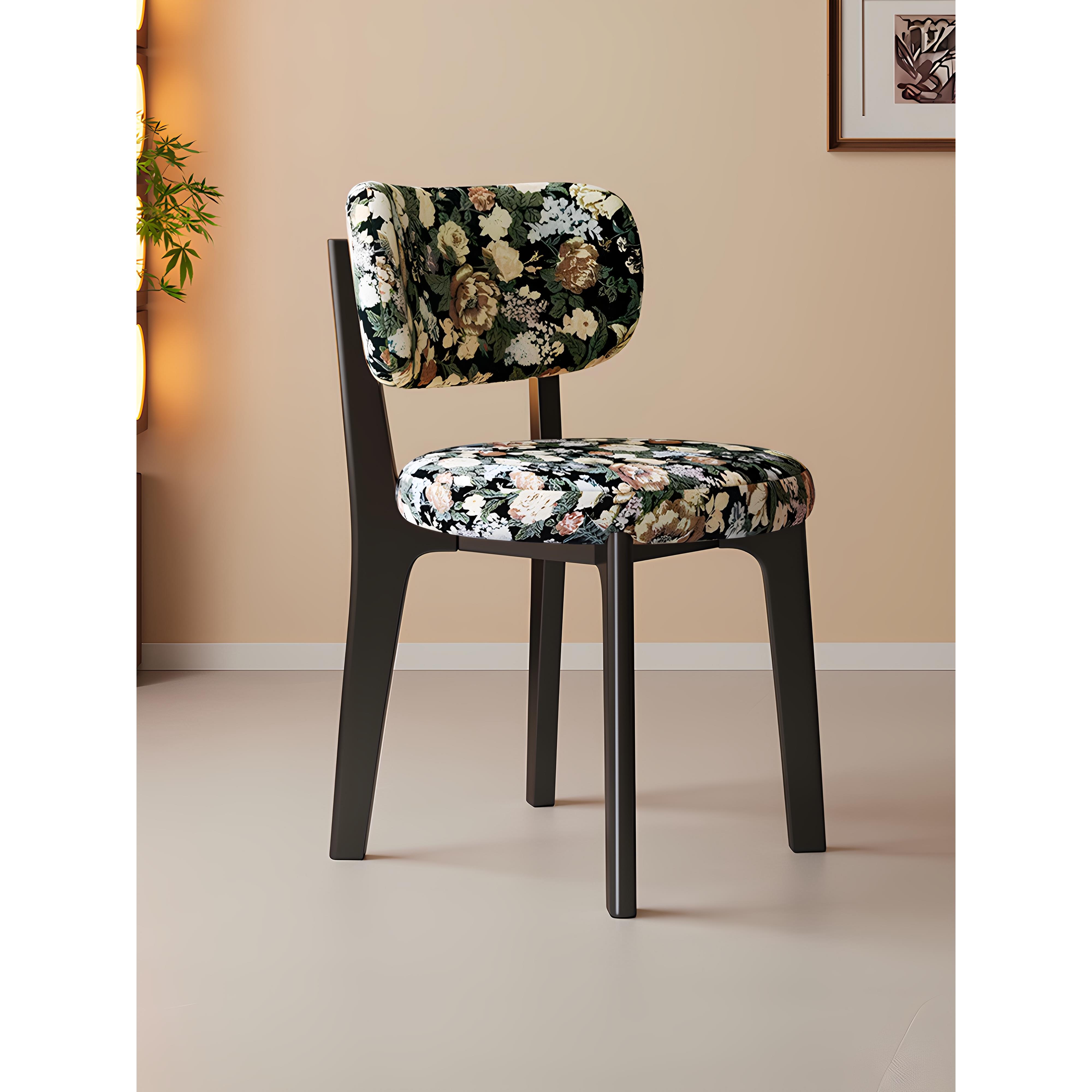 设计师实木布艺餐椅中古家用餐桌椅子现代简约高端靠背椅休闲凳子