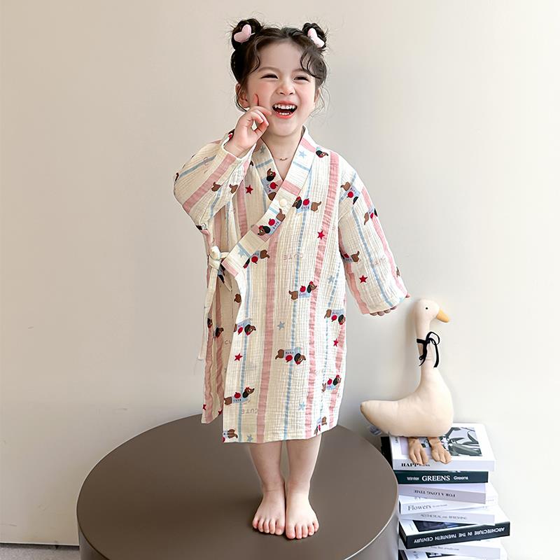 婴儿浴巾春秋季婴儿可穿式洗澡浴袍纯棉吸水儿童睡衣女童纱布睡袍