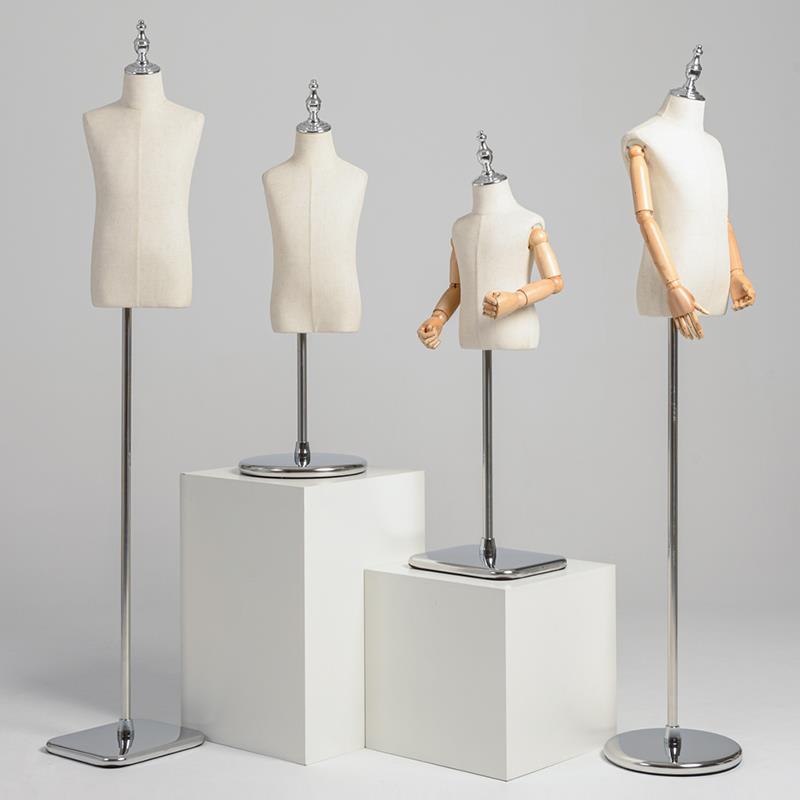 服装店儿童模特道具半身橱窗展示架小童装店小孩镜面银网红模特架