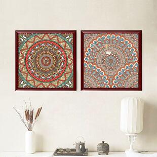 波西米亚风曼陀罗挂画客厅卧室西藏唐卡装饰画书房茶室新中式壁画