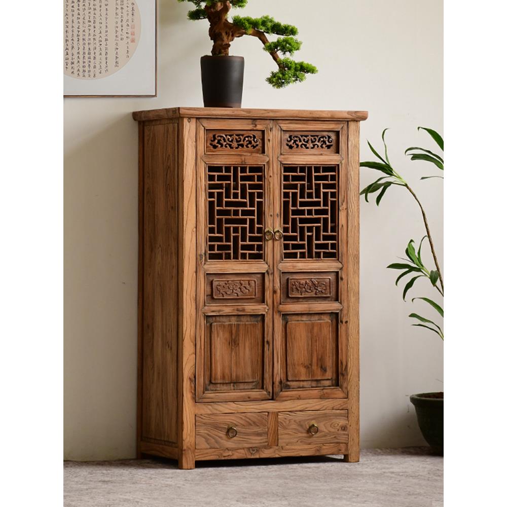 全实木餐边柜老榆木储物柜旧木收纳柜中式彷古茶室茶边柜民宿家具