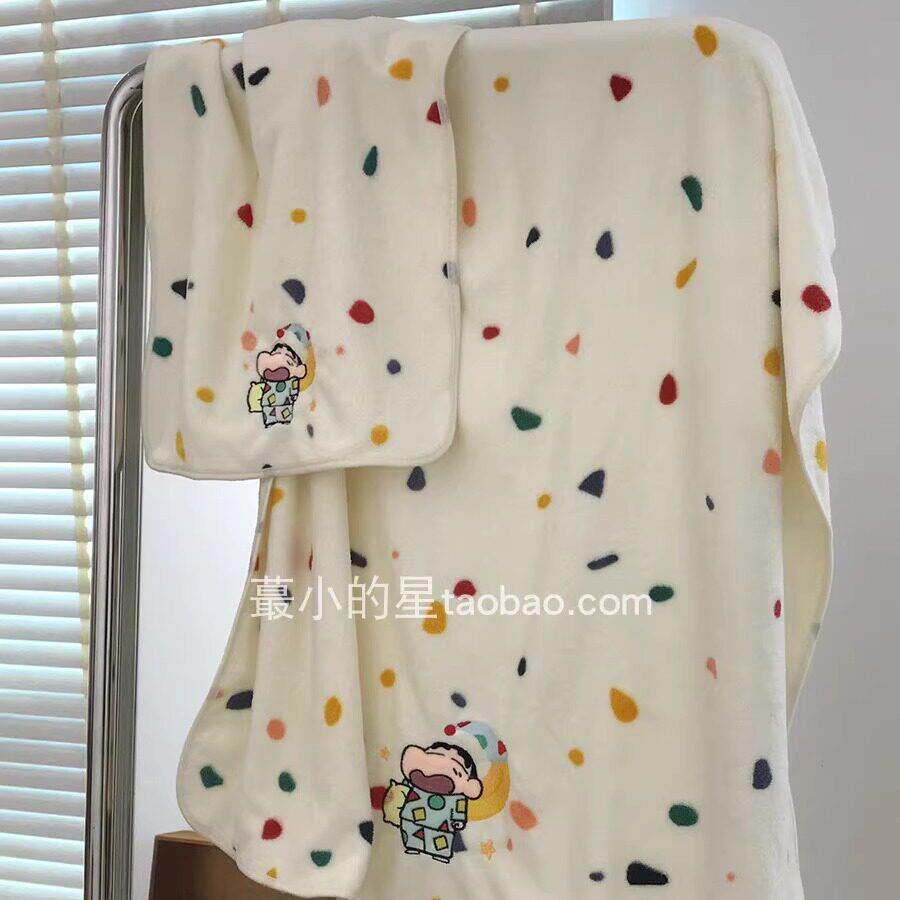 穿睡衣的蜡笔小新~毛巾浴巾套装女彩点点珊瑚绒干发帽浴裙两件套