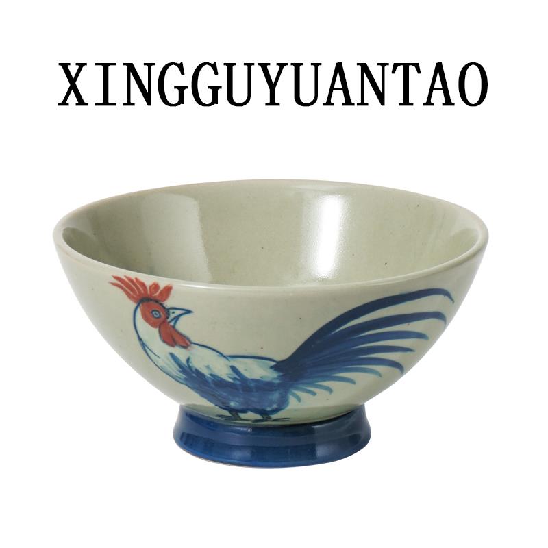 经典大公鸡斗笠碗手绘高脚覆古拉面碗日式粗陶大碗面馆餐厅大海碗