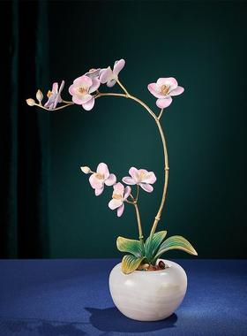 全铜兰花摆件高级感花艺工艺品新中式客厅玄关高档装饰品乔迁礼品