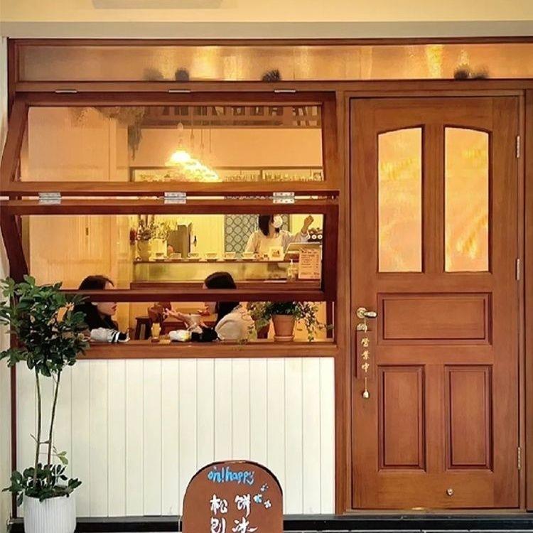 上下折叠窗左右推拉窗奶茶店咖啡店折叠推拉木门原木风推拉门窗