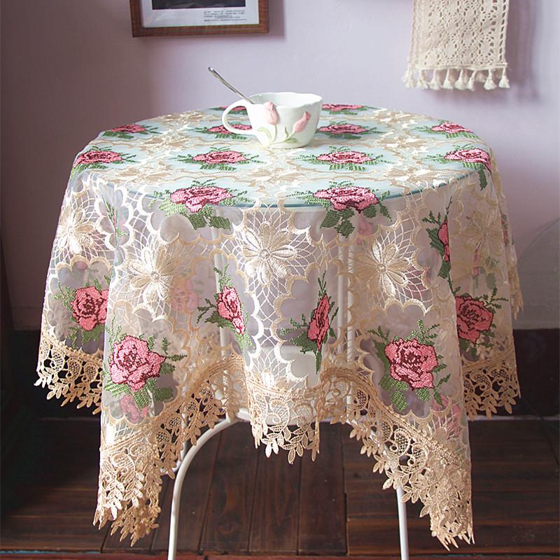 欧式田园蕾丝餐桌布圆桌方桌防尘盖布十字绣桌旗现代ins风茶几布
