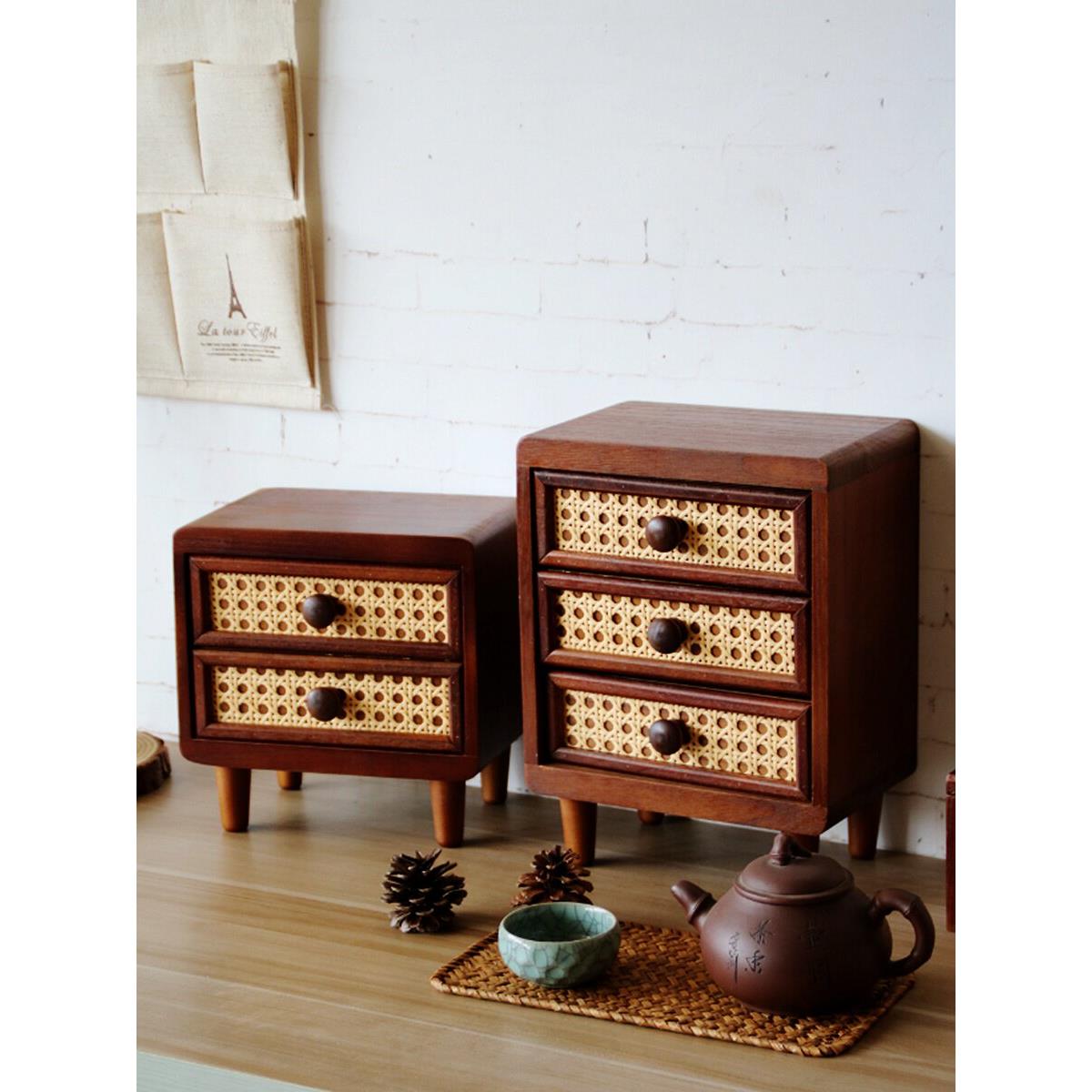 实木桌面首饰覆古收纳柜民宿店铺橱窗餐厅展示装饰摆件抽屉收纳盒