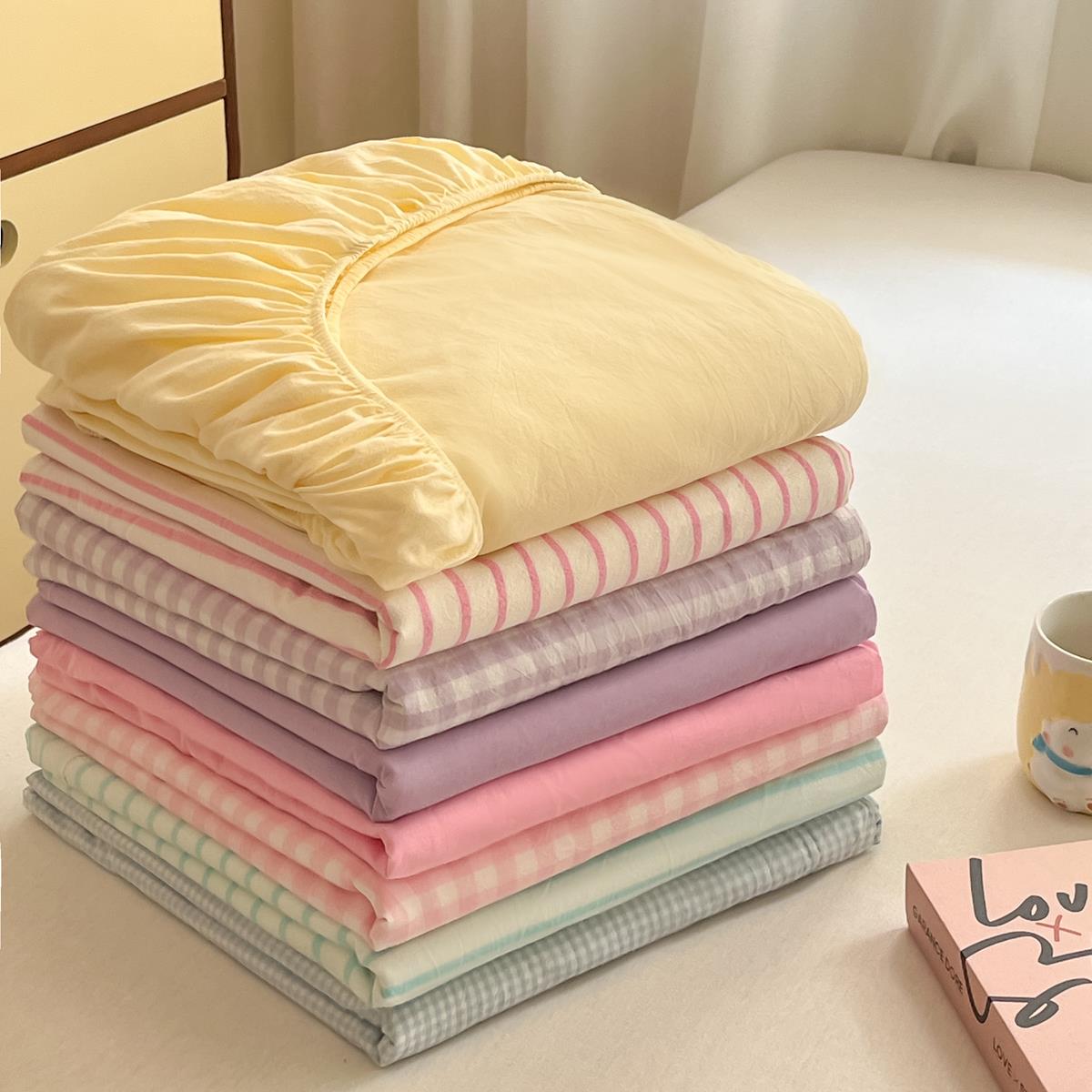 【富士商店】全棉色织水洗棉大眼毛巾绣单件纯棉床单枕套床笠单件