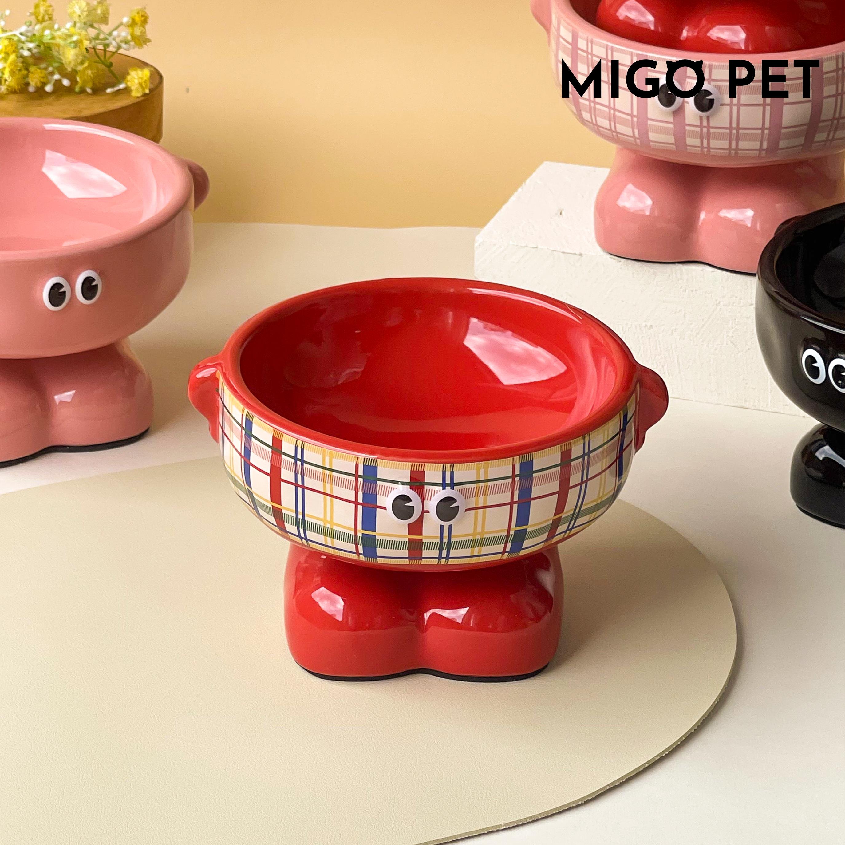 猫粮碗护颈宠物瓷碗防打翻猫水碗增高猫碗陶瓷猫盆食盆宠物慢食碗