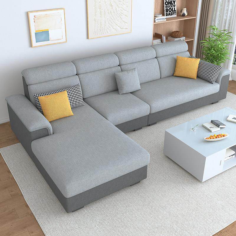 布艺沙发客厅小户型简约现代棉麻布猫抓皮可拆洗转角贵妃直排沙发