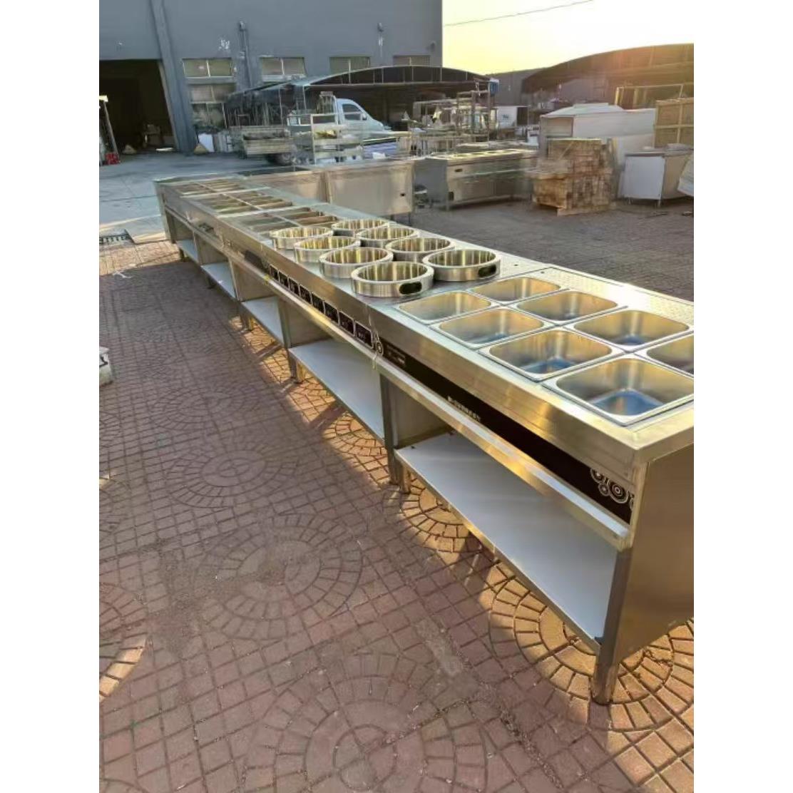 定制商用快餐保温台多格食堂打饭台超市玻璃罩带灯明档展示售卖台