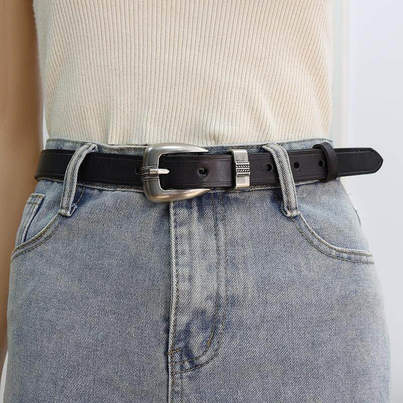 银扣真皮带百搭时尚装饰配牛仔裤头层牛皮做旧简约小众风真皮腰带