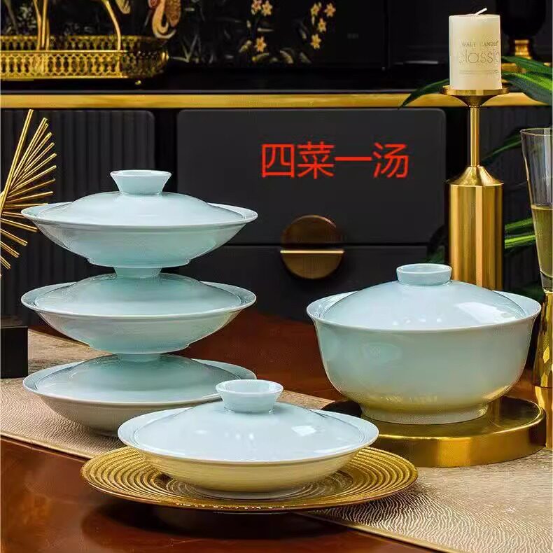 家用景德镇带盖加深汤煲陶瓷轻奢