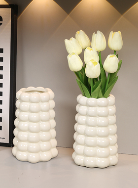 速发奶油风白色陶瓷花瓶插奢摆件高级感客厅水培水养干花轻花装饰