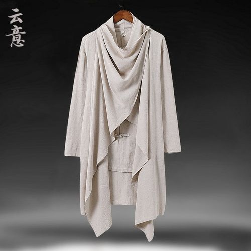 速发亚麻古装外套道袍披风男中国风宽松中长款汉服风衣棉禅麻修茶