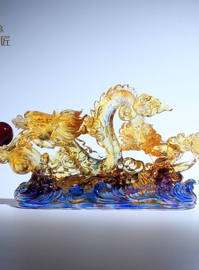 速发琉璃生肖龙工艺品摆件客厅玄视电下柜办公室桌面龙行天关高档