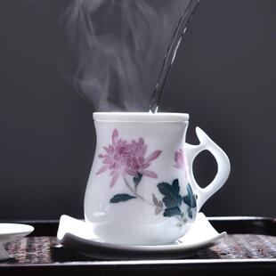 千红窑釉下彩手绘陶瓷带盖过滤茶杯办公室泡茶杯子家用花茶水杯
