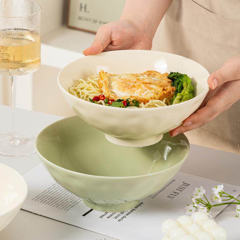 川岛屋奶油风拉面碗家用加厚防烫感陶瓷汤碗吃泡面碗斗笠大碗