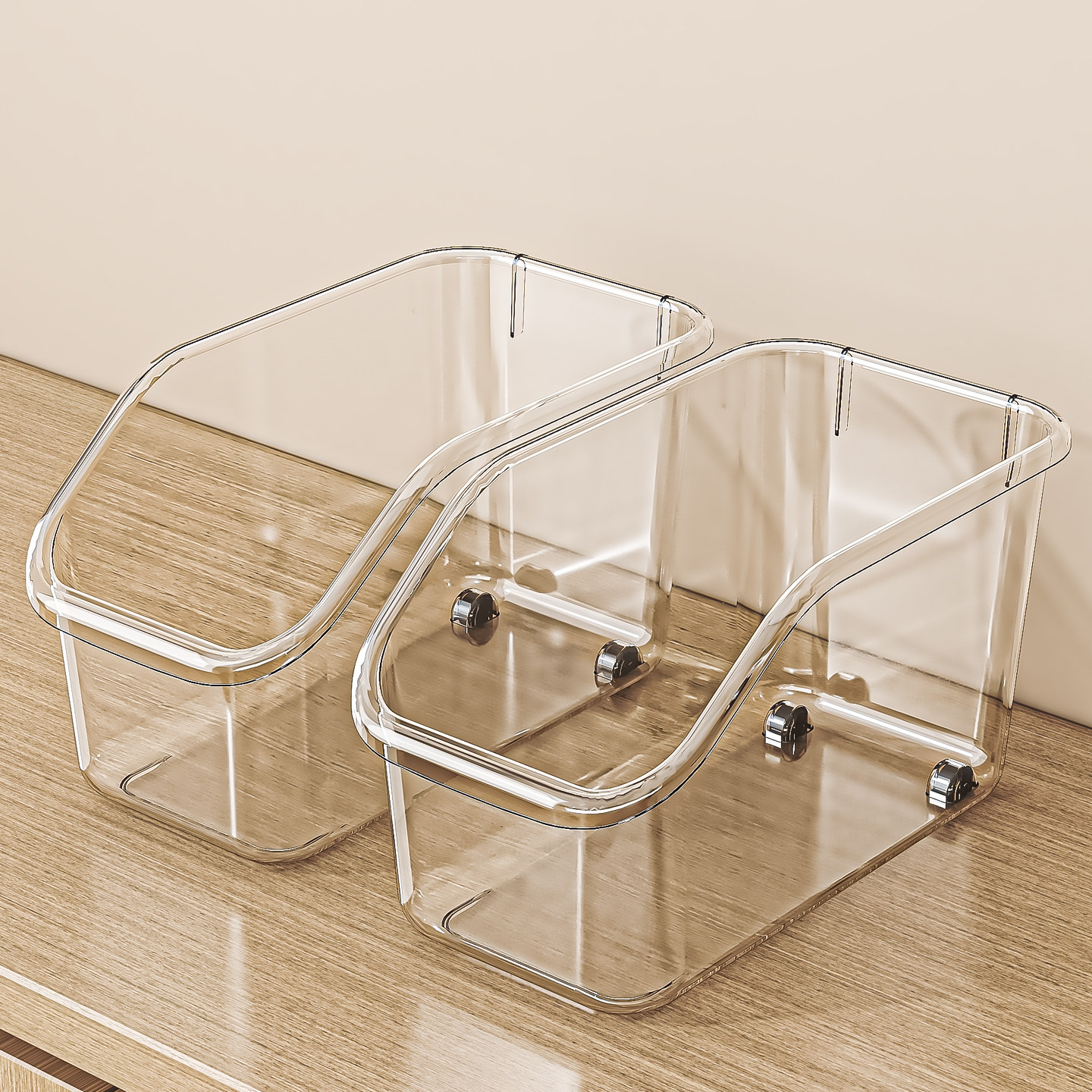 正家滑轮橱柜收纳盒透明斜口厨房调料零食筐桌面杂物储物盒长方形,收纳整理,橱柜收纳筐,淘宝优惠券,粉丝福利购,淘宝优惠卷