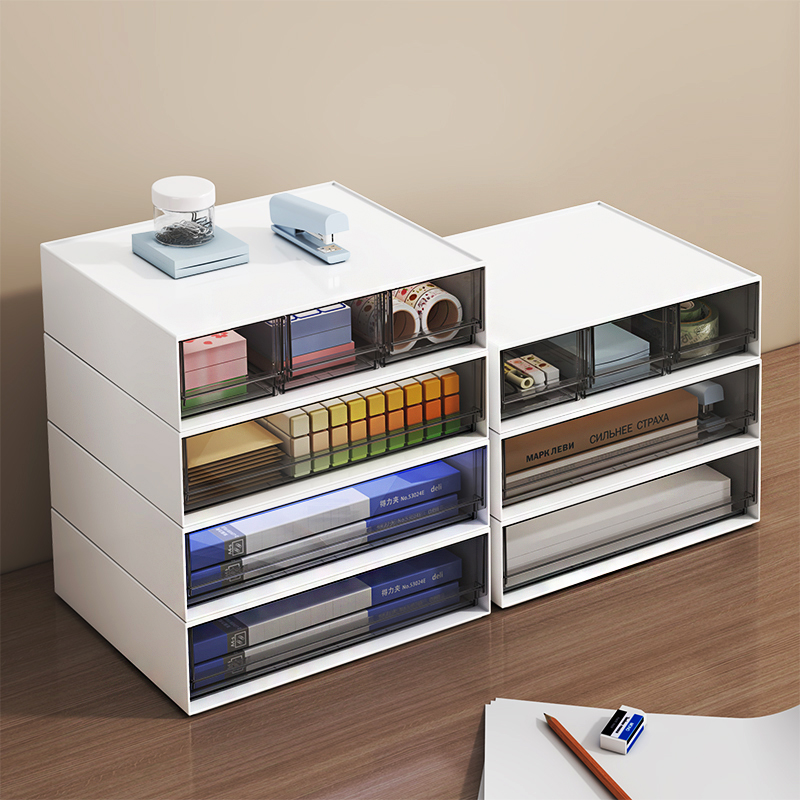 桌面文件柜抽屉式多层资料A4纸透明办公室桌上收纳盒杂物储物箱子