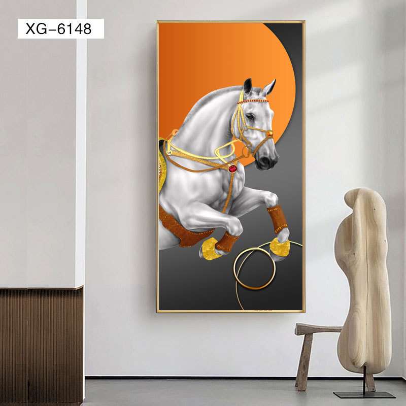 现代轻奢入户玄关壁画走廊过道骏马挂画家居墙面竖版装饰画图片