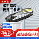 全新升级led强光头灯挥手感应cob超轻泛光超亮工地干活便携头戴灯