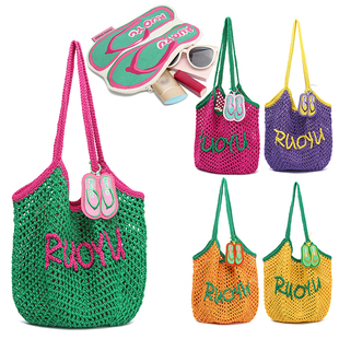 若愚工坊RUOYUSTUDIO原创设计彩色春夏单肩编织网兜包