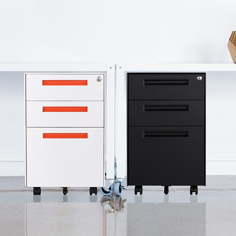 办公室文件柜铁皮小活动柜抽屉柜桌下储物柜矮柜子带锁移动收纳柜