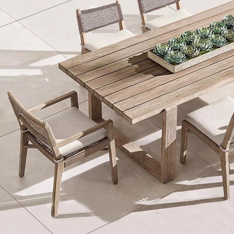 柚木户外桌椅庭院桌椅防腐木做旧民宿室外桌露台花园实木藤编桌椅