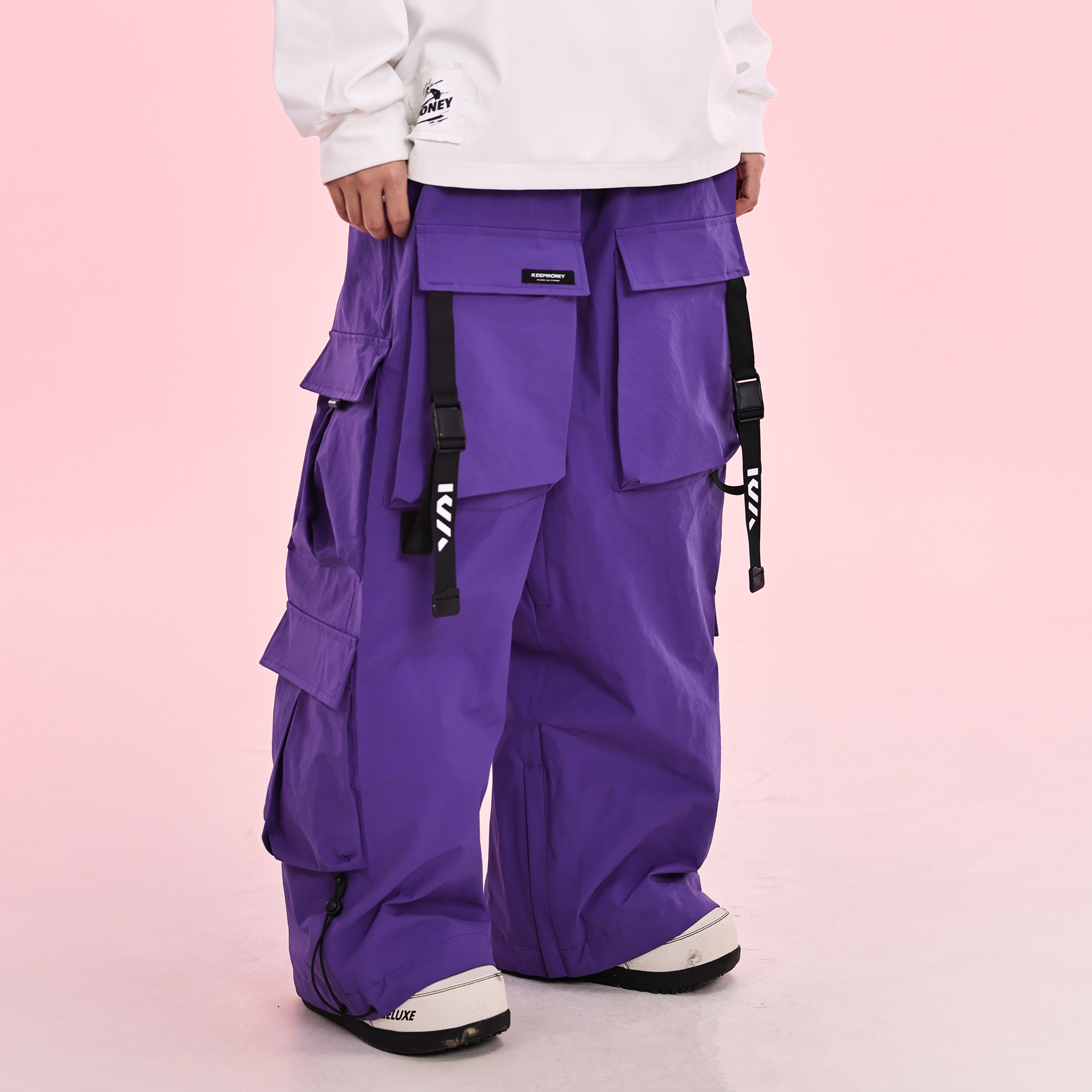 加绒单板重工防水紫色机能滑雪裤