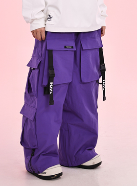 KEEPMONEY美式重工机能紫色滑雪裤男单板双板加绒防水百搭雪裤女