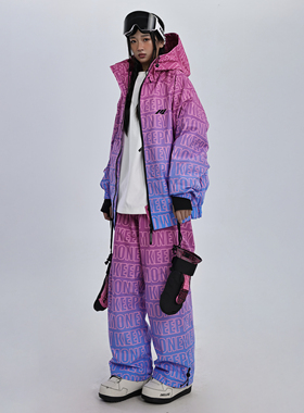 KEEPMONEY字母渐变滑雪服男款单板保暖加厚防风防水2万雪服女套装