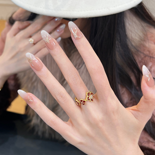 植兔手工穿戴甲2026新款 高级感裸色渐变美甲拍婚纱成品甲片 中长款