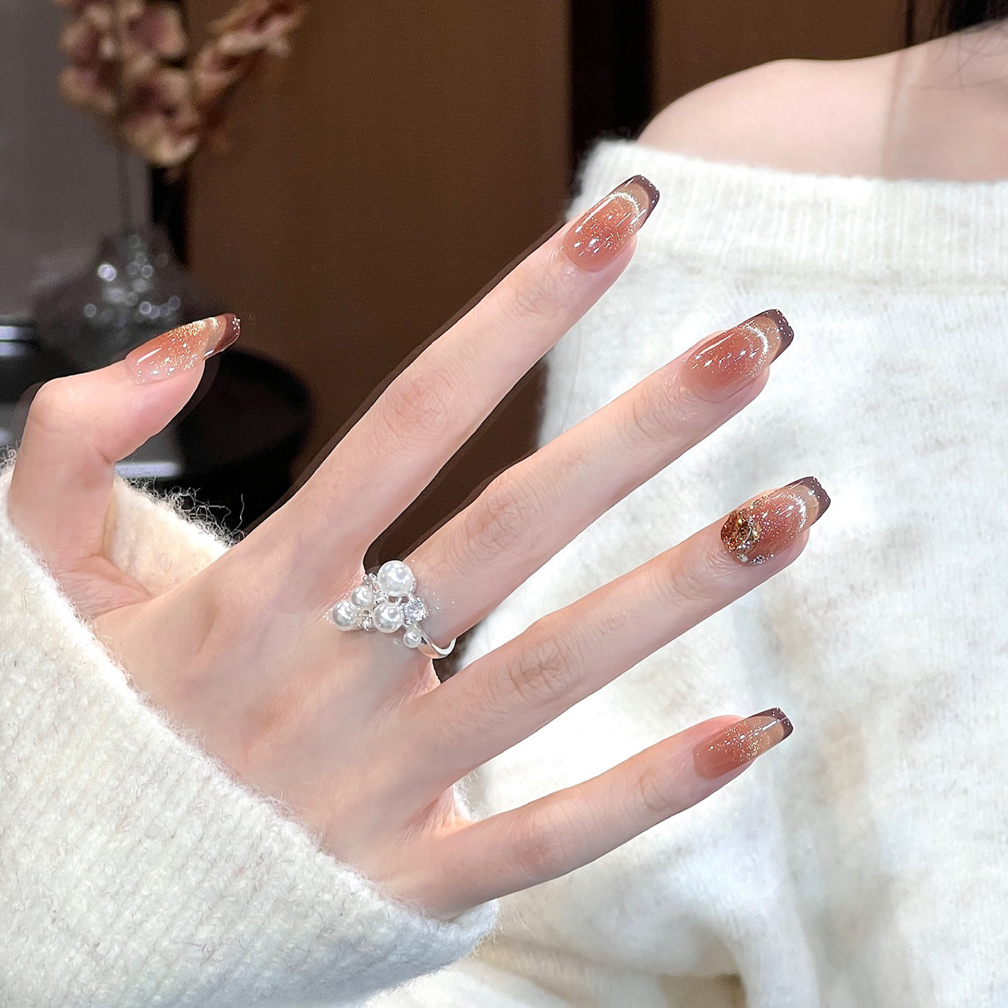 植兔焦糖熔岩穿戴甲短款法式咖棕色系猫眼秋冬显白美甲高级感贴片,彩妆/香水/美妆工具,穿戴甲/甲片,淘宝优惠券,粉丝福利购,淘宝优惠卷