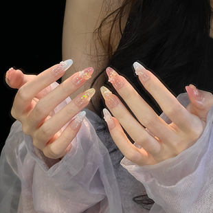 夏日冰透糖果穿戴甲彩虹猫眼高级感纯手工花朵多巴胺渐变显白美甲