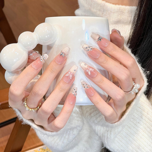 植兔手工穿戴甲中长款 高级感冰透蝴蝶猫眼美甲拍婚纱甲片 2025新款