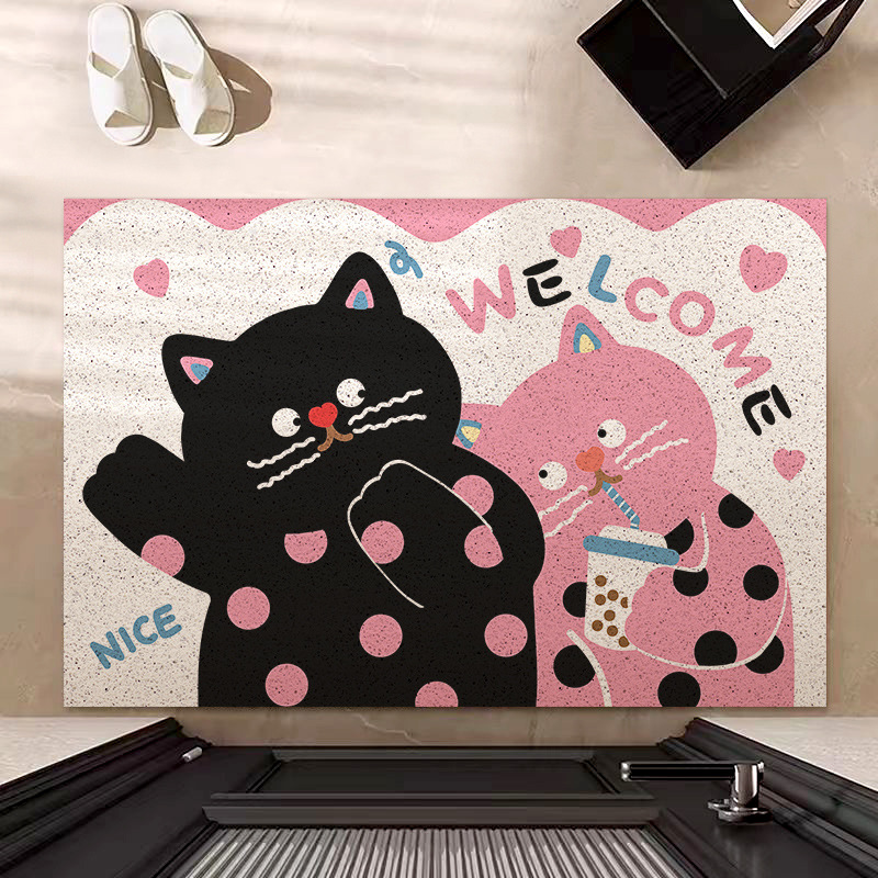 波点猫玄关地毯波普风丝圈入户门口地垫蹭土耐脏脚垫防滑家用门垫