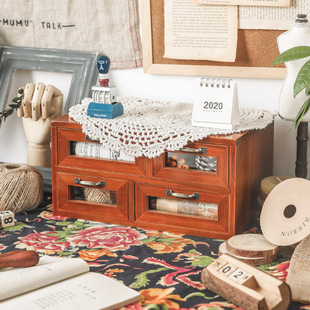 书桌复古收纳盒桌面化妆品柜木质电脑增高架办公室宿舍桌上置物架