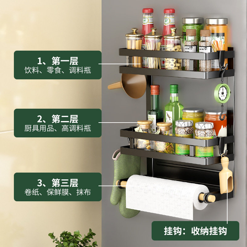 冰箱磁吸置物架无痕安装免打孔厨房侧收纳保鲜膜挂架冰箱架毛巾架
