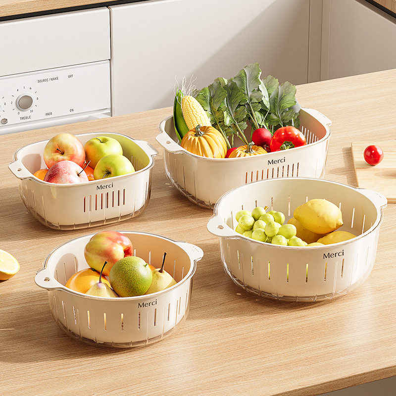 厨房洗菜盆沥干篮双层沥水篮加厚淘菜盆洗水果菜篮子高级果盘家用,厨房/烹饪用具,果蔬置物架/篮/框,淘宝优惠券,粉丝福利购,淘宝优惠卷