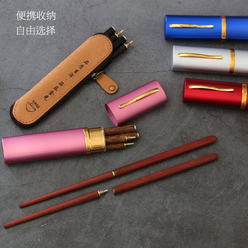 双节鸡翅木无漆无蜡红木折叠筷子式伸缩黑檀木筷户外野营餐具
