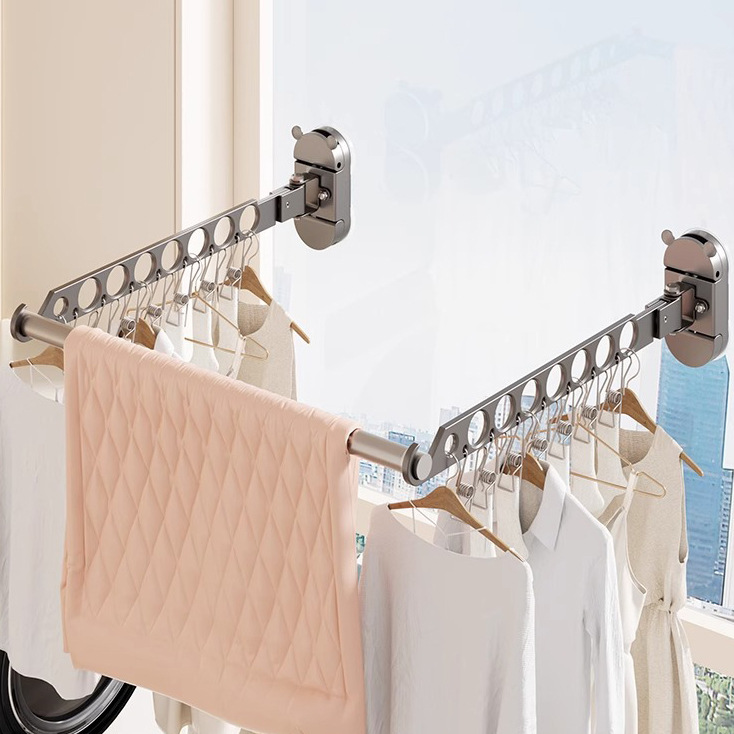 吸盘折叠晾衣架阳台家用隐形伸缩晒晾衣杆室内挂衣架飘窗晾衣
