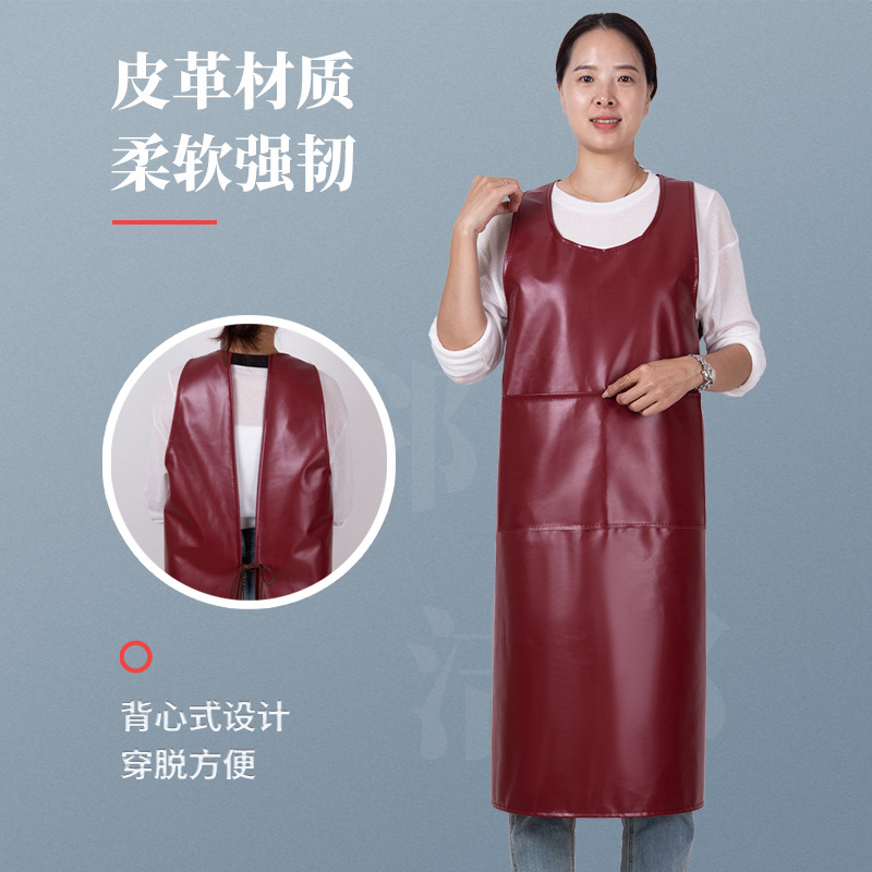 PU背心式马甲皮围裙男女防水防油污家用厨房罩衣加厚耐磨工作围兜